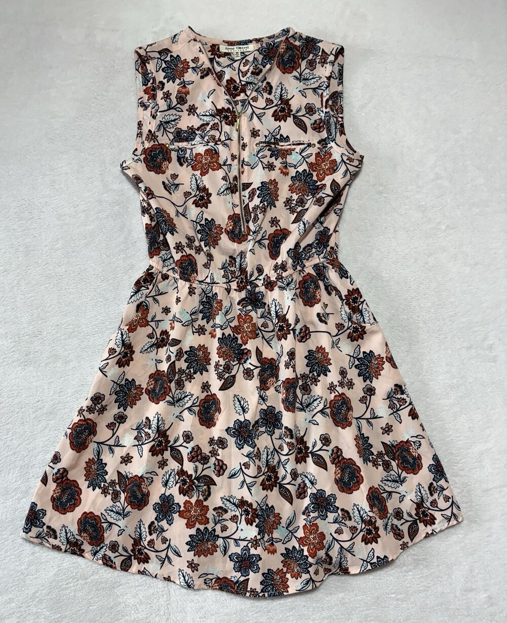 Speed Control Dress Womens Medium Sleeveless A-Line Pink Paisley Pockets Zipper